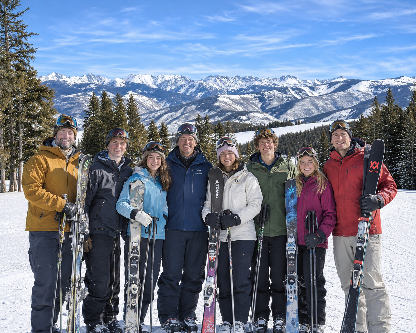 Family ski portrait on a snowy Colorado mountain