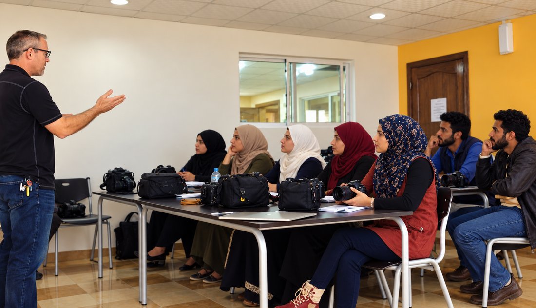 Teaching a photography class to refugees near the Syrian-Jordanian border